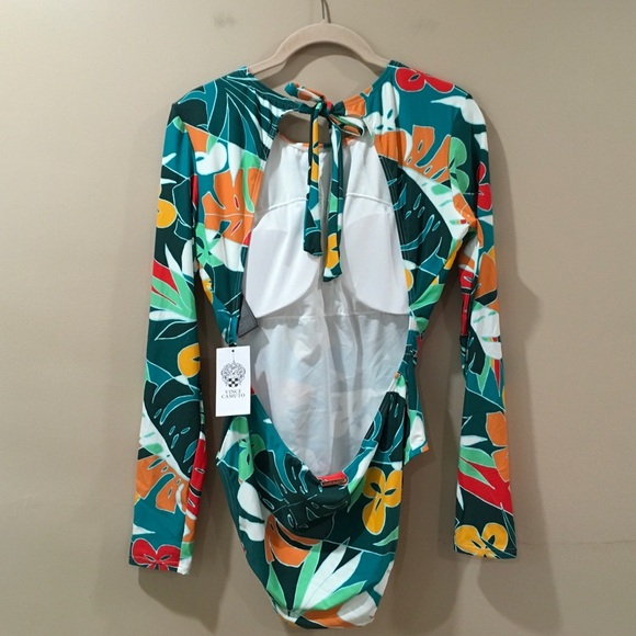 Vince Camuto Swimsuit One Piece Open Back Sz 10 Tropical Print Long Sleeve NWT - Picture 3 of 8